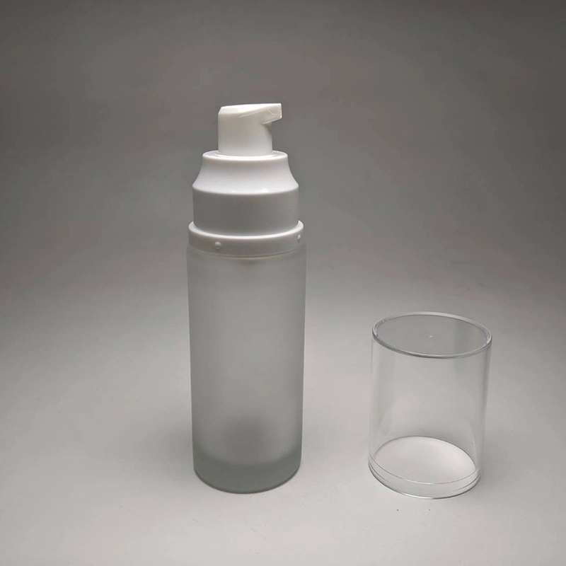 Must Have Cosmetic Skincare Packaging Empty 50ml Cylinder Shape Glass Bottle with White Plastic Pump Transparent Cap