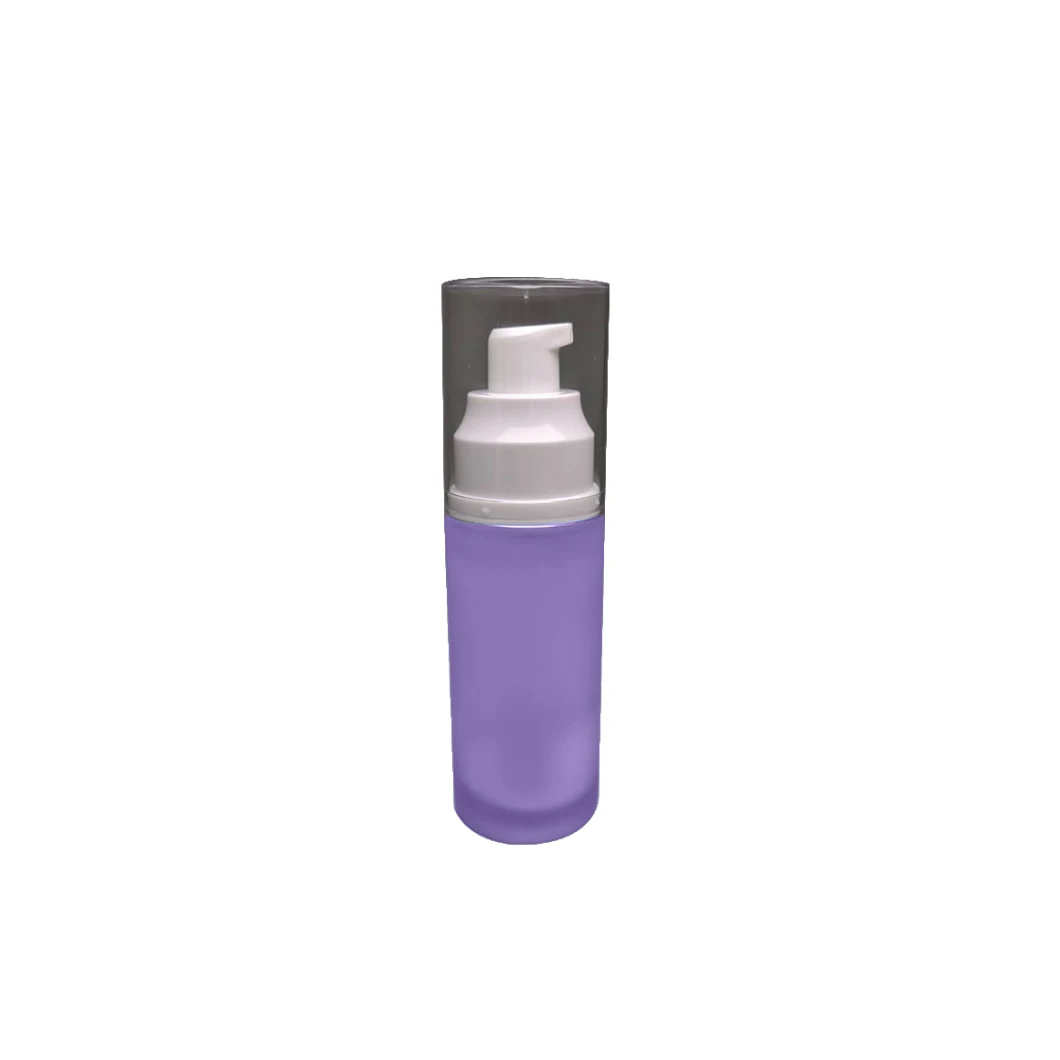 Must Have Cosmetic Skincare Packaging Empty 50ml Cylinder Shape Glass Bottle with White Plastic Pump Transparent Cap