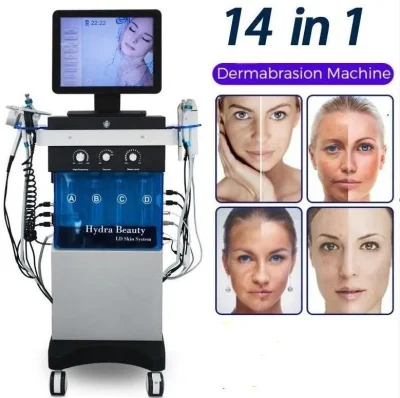 2023 Ventas superiores 14 en 1 Máquina de dermoabrasión de diamante Hydra Equipo de belleza de microaguja de limpieza facial con oxígeno Hydra