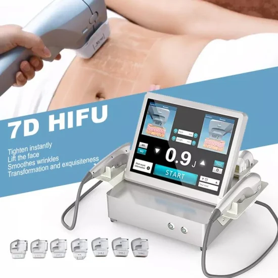 CE Medical 7D Hifu con 7 cartuchos 12 líneas Ultrasonido enfocado de alta intensidad Estiramiento facial y corporal Estiramiento de la piel Eliminación de arrugas Máquina de belleza